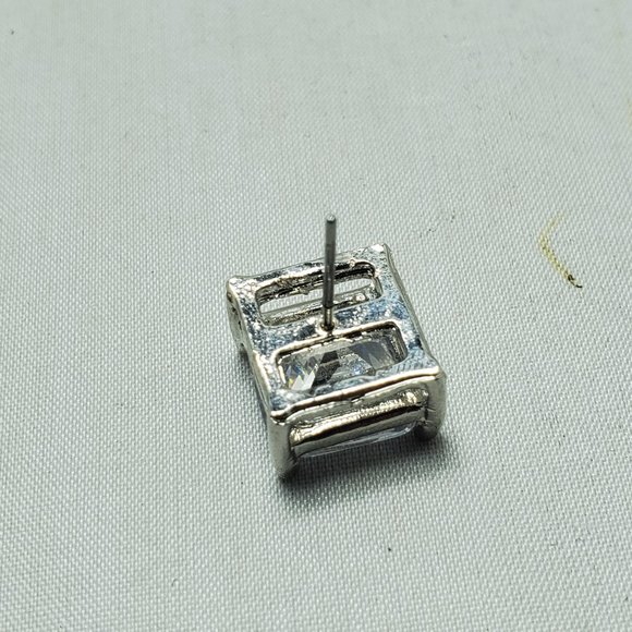 Isaac Mizrahi Princess cut diamond stud double prong silver earring - Picture 5 of 8